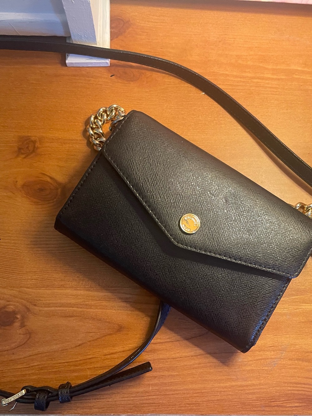 Michael Kors Black Crossbody Wallet with Gold Chain Detail